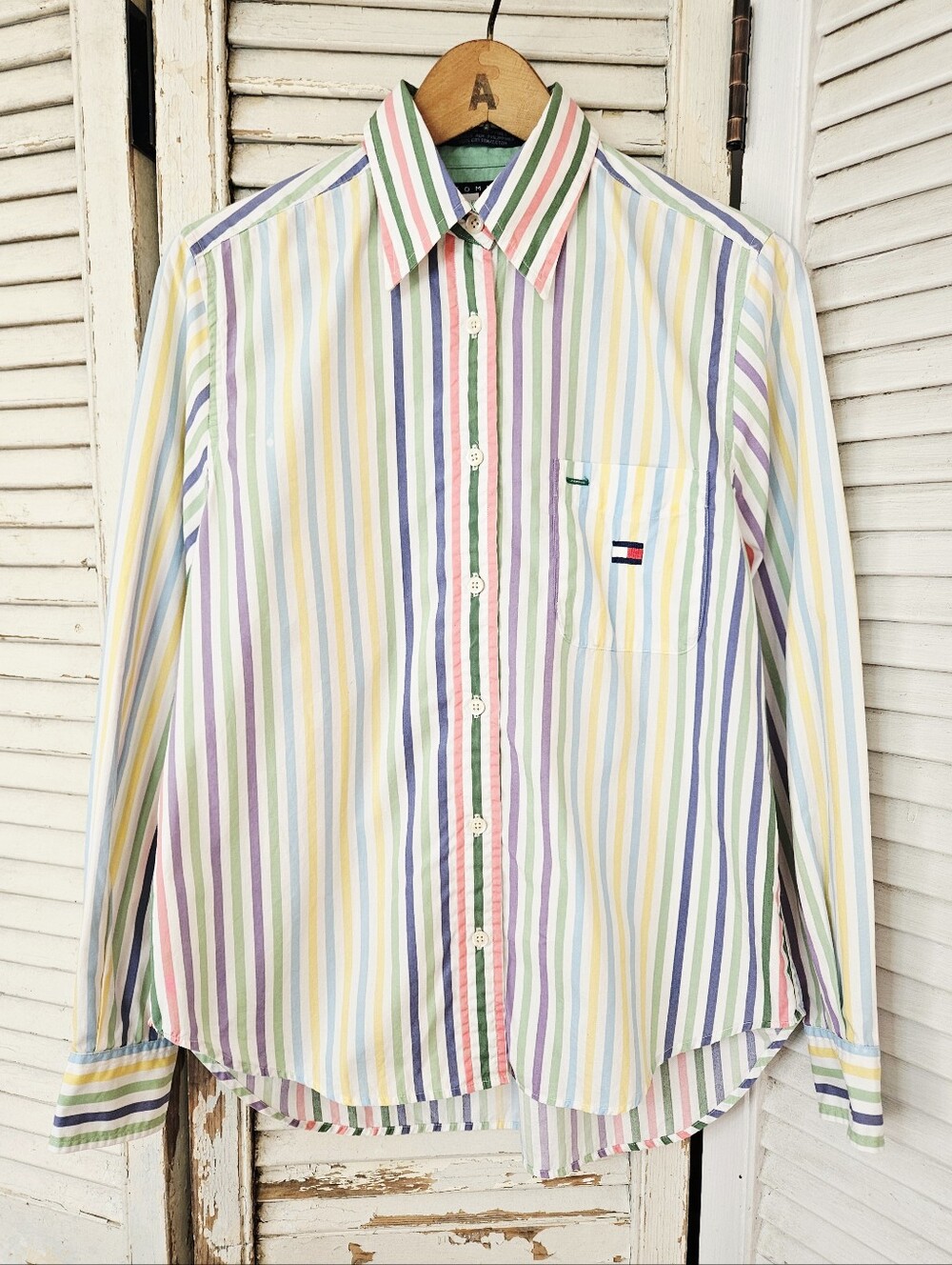 Vintage 90s/Y2K Tommy Hilfiger Pastel Striped Button Up Shirt 100% Cotton Size 4